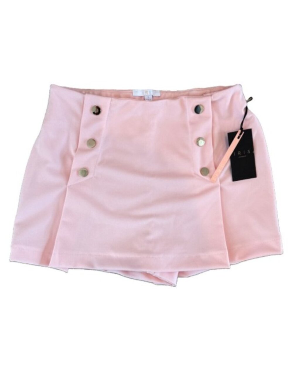 Iris Las Angeles Pink Women's Gold Buttons Wrap Skorts Shorts Stretch Size S